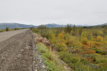 Fototapeta premium Soil highway in Yakutia.