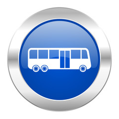 bus blue circle chrome web icon isolated