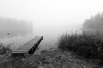 Foto op Canvas Foggy bridge in monochromatic landscape © Piotr Wawrzyniuk