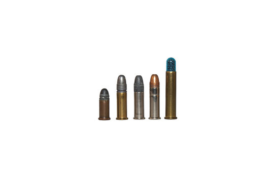 .22 caliber bullets, different types, isolated on white
