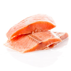 fresh salmon steak over white background