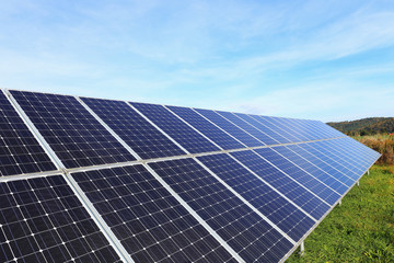 Detail of Solar Power Station on the autumn Meadow