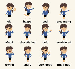 Business woman character emotions