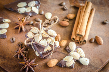 Chocolate pieces with spice, cinnamon and anise