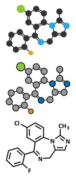 Midazolam benzodiazepine drug molecule. 