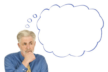 Thoughtful Businessman With Blank Thought Bubble