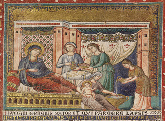 Fototapety  Mozaika szopka św. Maryja na Zatybrzu P. Cavallini (1291) Rzym