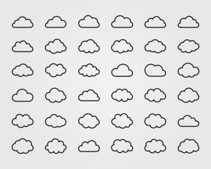 Big vector set of thirty-six cloud shapes - obrazy, fototapety, plakaty
