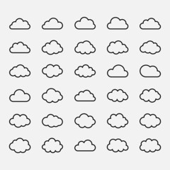 Big vector set black cloud shapes, icons