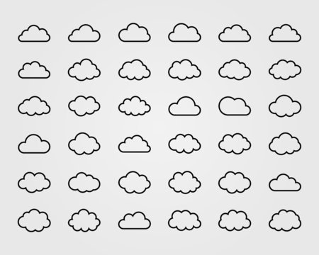 Big vector set of thirty-six cloud shapes