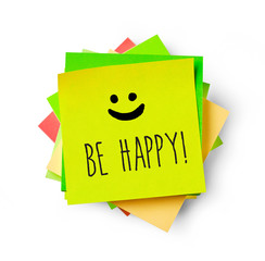 Be happy message on adhesive note