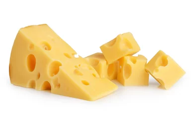 Fototapete Milchprodukte Stück Käse isoliert