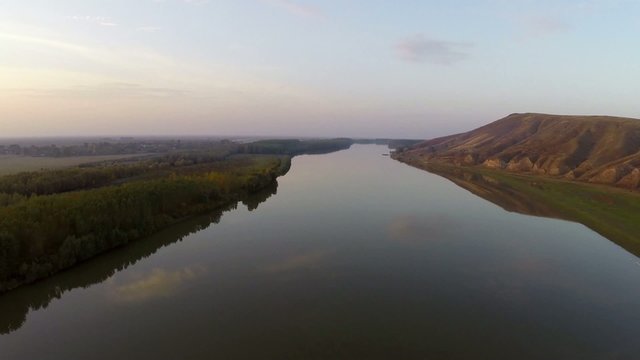 Flying along the river Danube before flowing into the sea