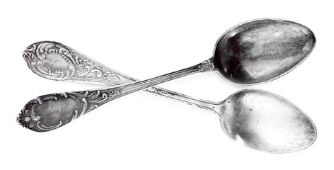 Pair of tablespoons isolated on white - obrazy, fototapety, plakaty