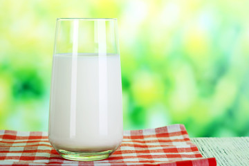 Milk in glass on napkin on natural background