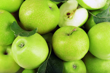 Ripe green apples close up