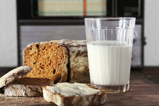 Rye bread and glass of milk