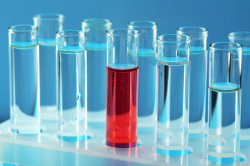 Test tubes on blue background