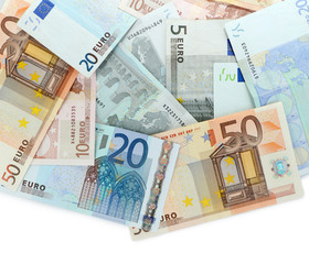 Euro banknotes isolated on white