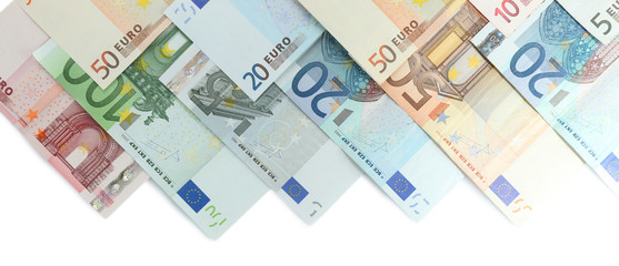 Euro banknotes isolated on white