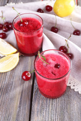 Fresh cold cherry cocktail with mint and lemon