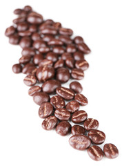 Coffee beans with chocolate glaze, isolated on white