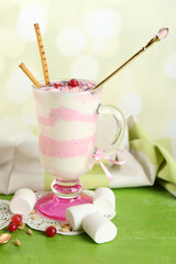 Cranberry milk dessert in glass,