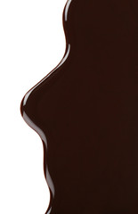 Melted chocolate dripping on white background