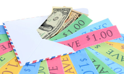 Set of cut coupons for shopping to save money