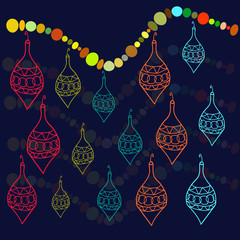 Christmas card, garland of Christmas toys