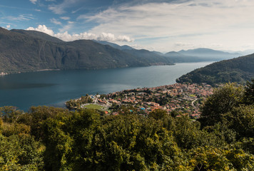 Fototapeta na wymiar aerial view of lake Maggiore and Cannobio