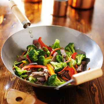 chinese wok with beef and vegetable stir fry