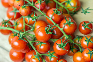 Fresh Cherry Tomatoes On Wood Table