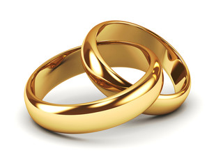 A pair of gold wedding rings - obrazy, fototapety, plakaty