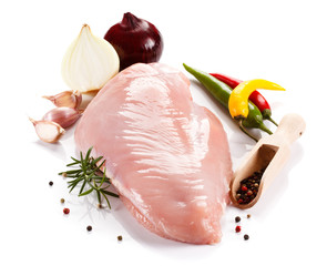 Raw turkey fillet on white background