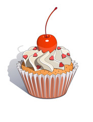Cake with cherry. Eps10 vector illustration. Isolated on white