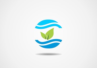 clean water nature leaf ecology circle symbol vector logo