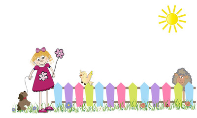 Fototapeta premium Niña con su perro y oveja.