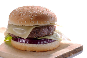 Hamburger on a wooden board