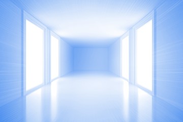 Fototapeta na wymiar Bright blue hall with windows