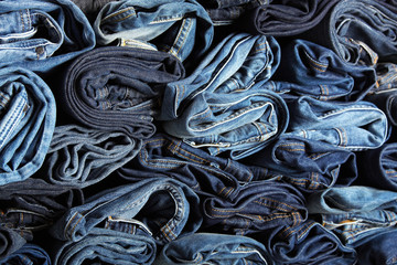 Lot of different blue jeans