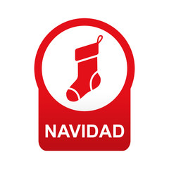 Etiqueta abajo redonda texto NAVIDAD con calcetin