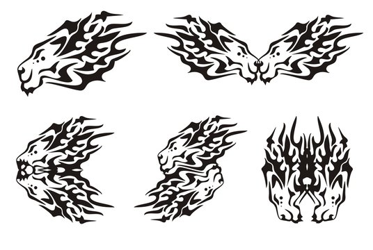 Tribal flaming symbols of the lion heads