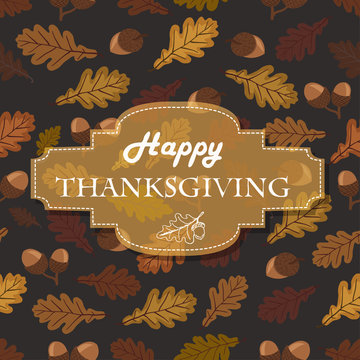 Thanksgiving background with acorns, leaves