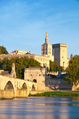 Avignon Bridge with Popes Palace and Rhone river, Provence - 71684767
