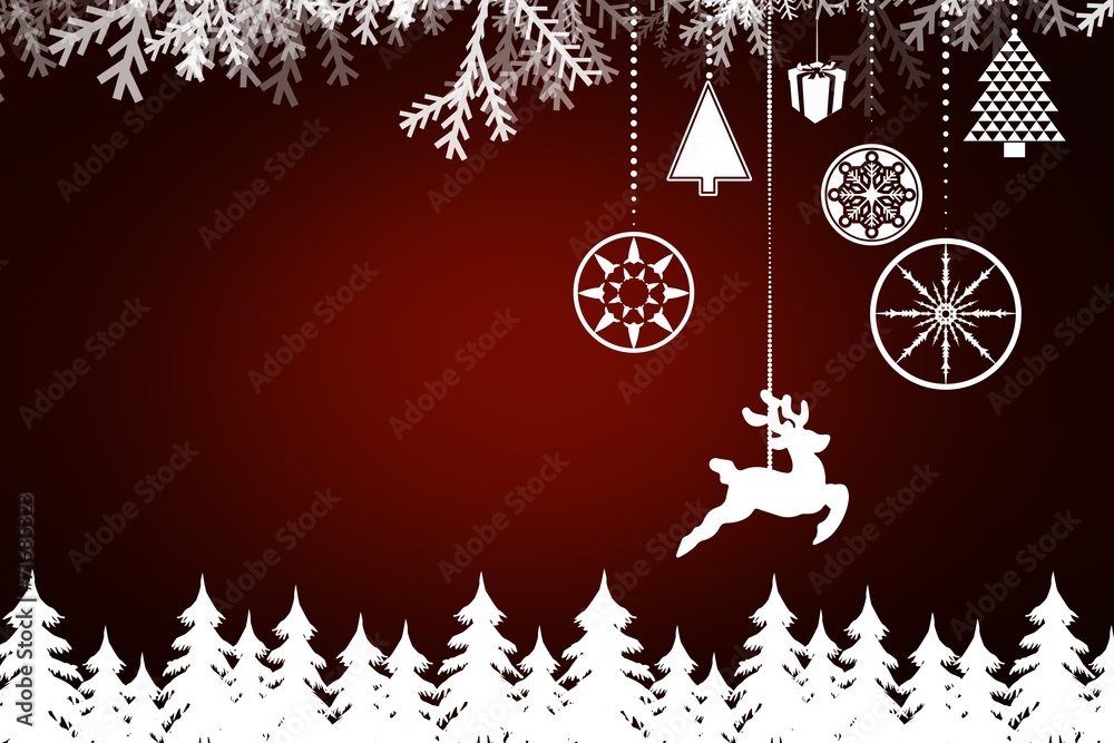 Poster composite image of fir tree forest and snowflakes
