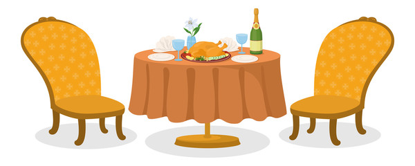 Table with meal, isolated