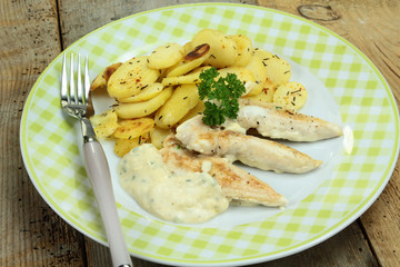aiguillettes de poulet et pommes de terre