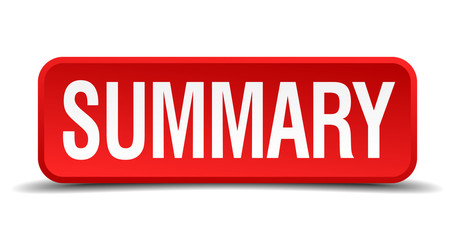 Summary red 3d square button isolated on white