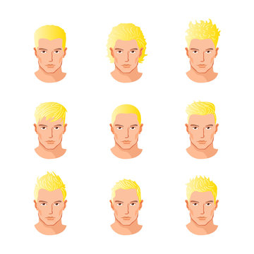 Set different hair style young men portraits isolated vector